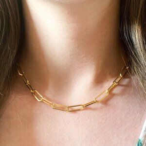Waterproof Gold Paperclip Chain Choker Necklace Layering Chain Pretty Choker